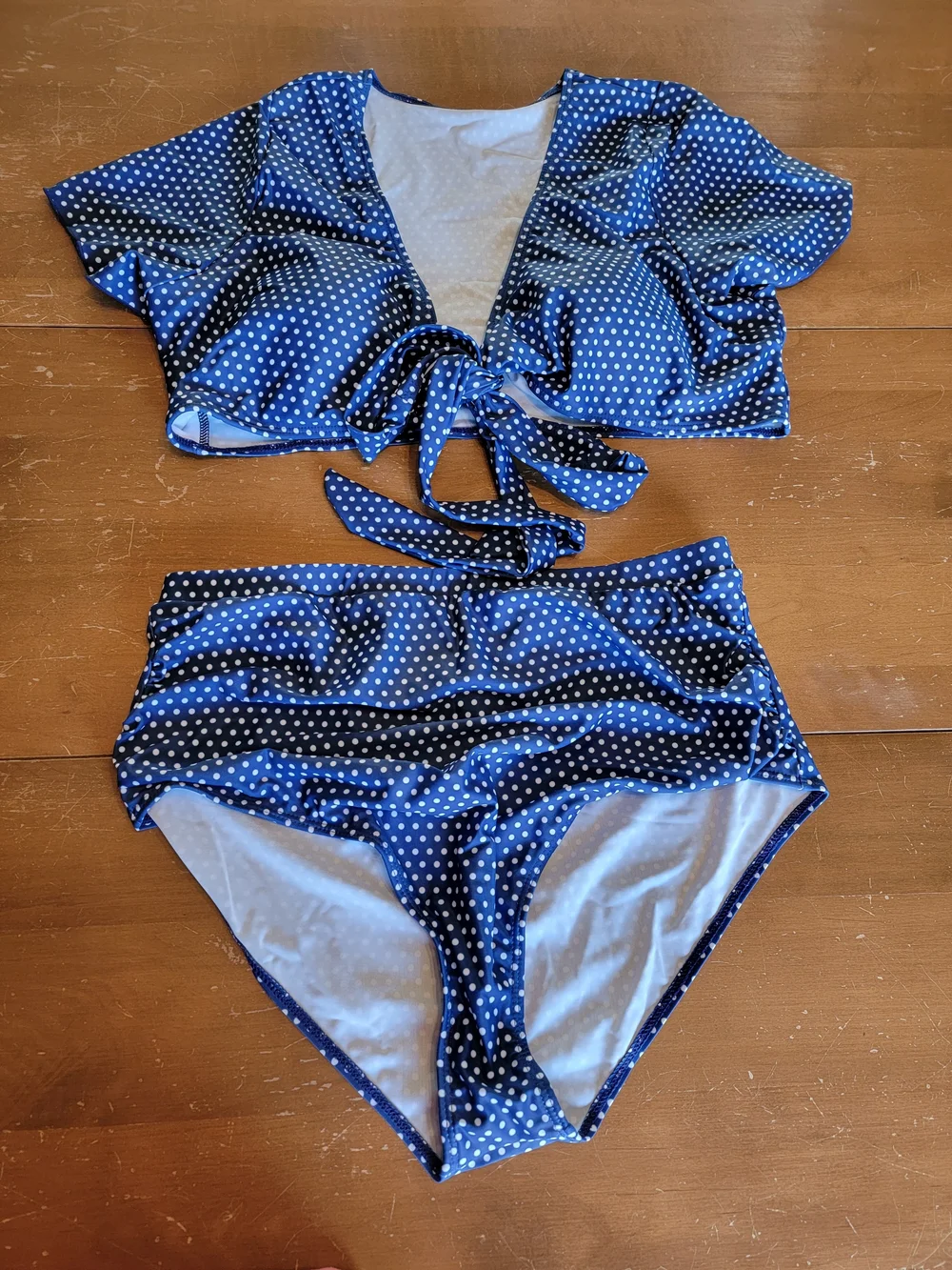 Navy Polka Dot Adjustable Tie-Front Bikini Set Size 16 NWT